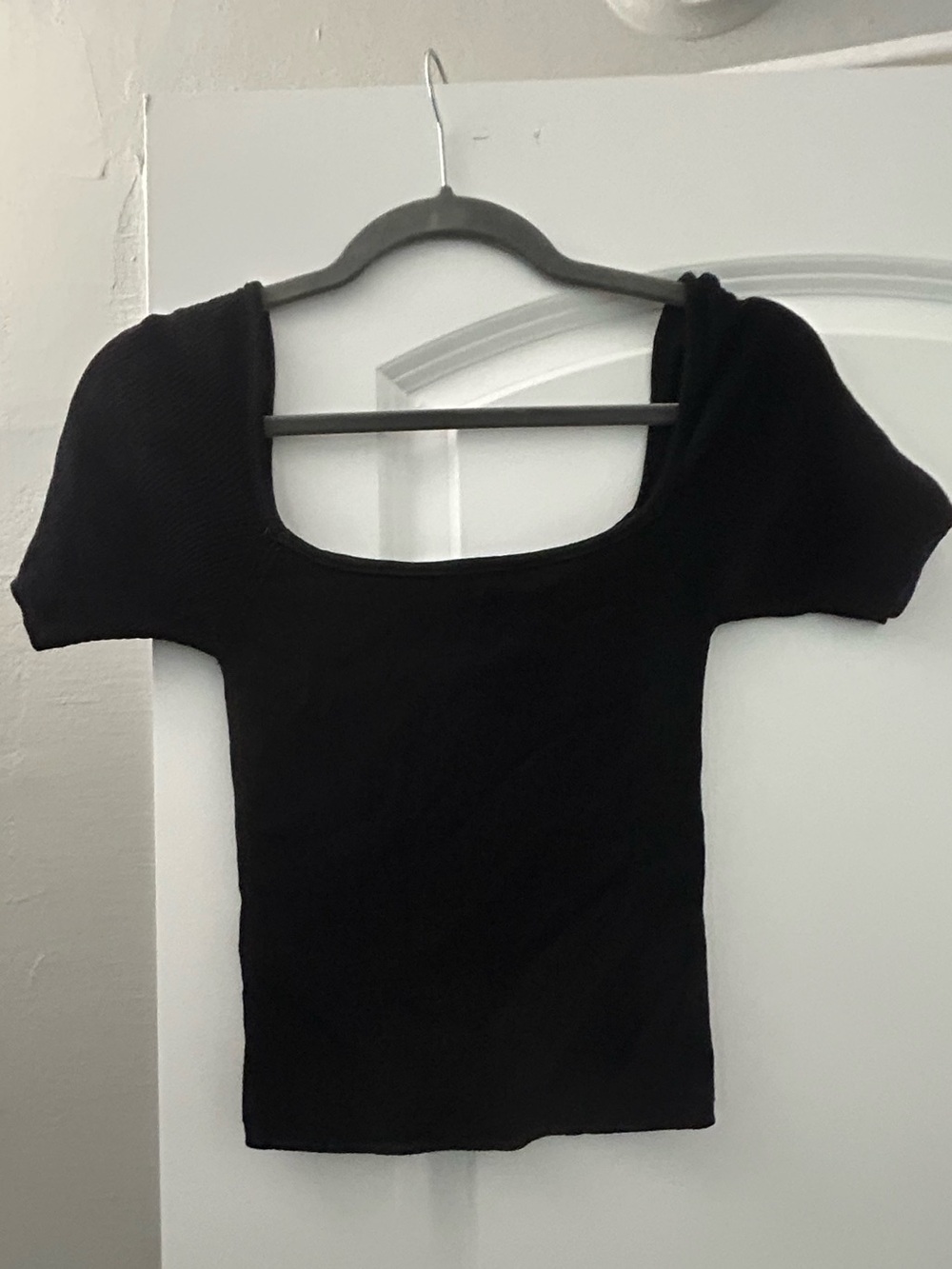 Zara Black Square-Neck Short Sleeve Crop Top
